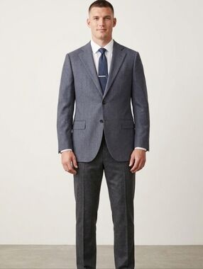 SUITSUPPLY 44L Blue Grey Melange Wool Blazer Reda Super 100s Italian Fabric